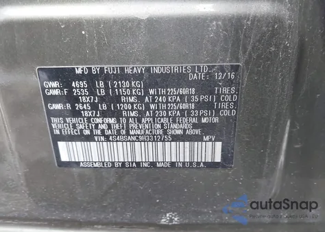 2017 Subaru Outback 2.5I Limited from USA, damaged, VIN 4S4BSANC9H3312755